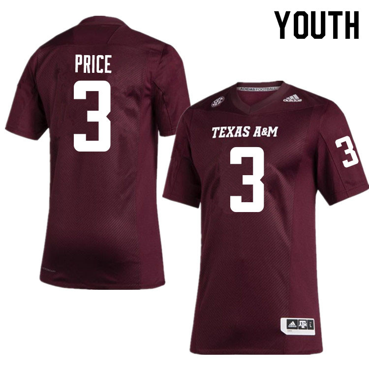Youth #3 Devin Price Texas A&M Aggies College Football Jerseys Sale-Maroon